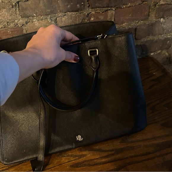 LAUREN Ralph Lauren Crosshatch Leather Large Hanna Satchel - Picture 6 of 6